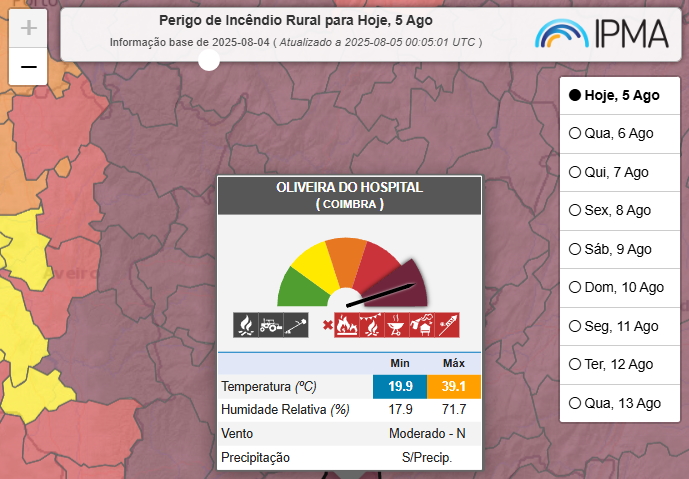 Incêndios: 150 concelhos do interior Norte e Centro e Algarve em risco máximo Incêndios: 150 concelhos do interior Norte e Centro e Algarve em risco máximo
