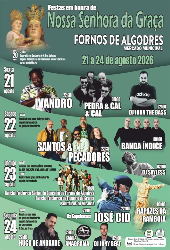 José Cid, Santos & Pecadores e Ivandro encabeçam o cartaz das Festas de Nª Srª da Graça em Fornos de Algodres