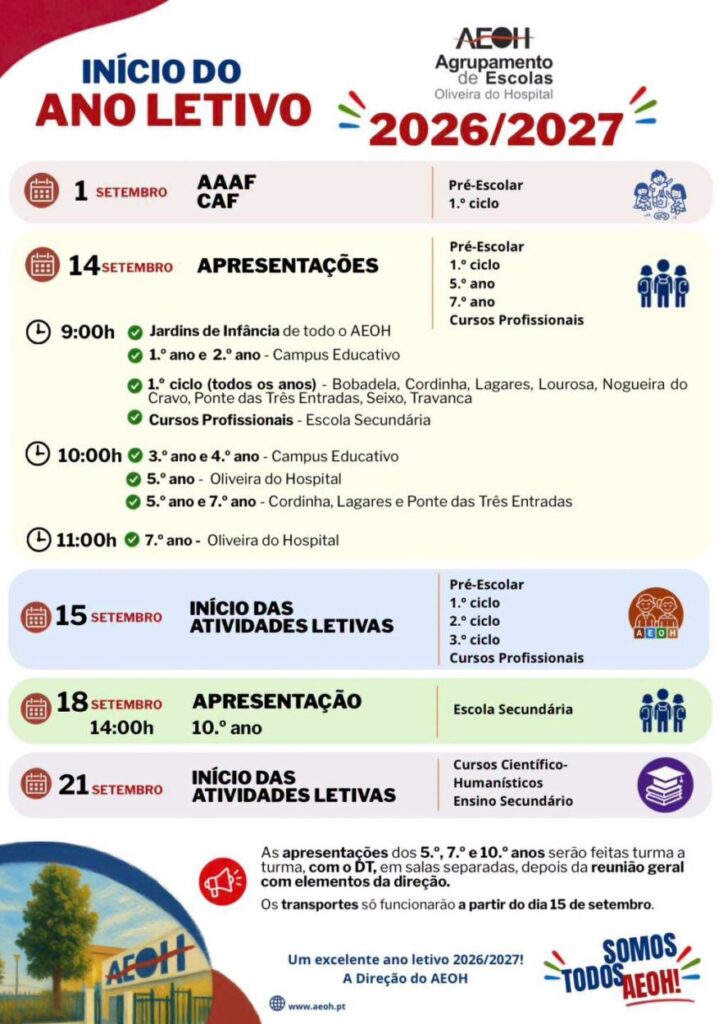 Setembro marca o regresso às aulas: AEOH divulga calendário para arranque do ano letivo 2026/2027 Setembro marca o regresso às aulas: AEOH divulga calendário para arranque do ano letivo 2026/2027