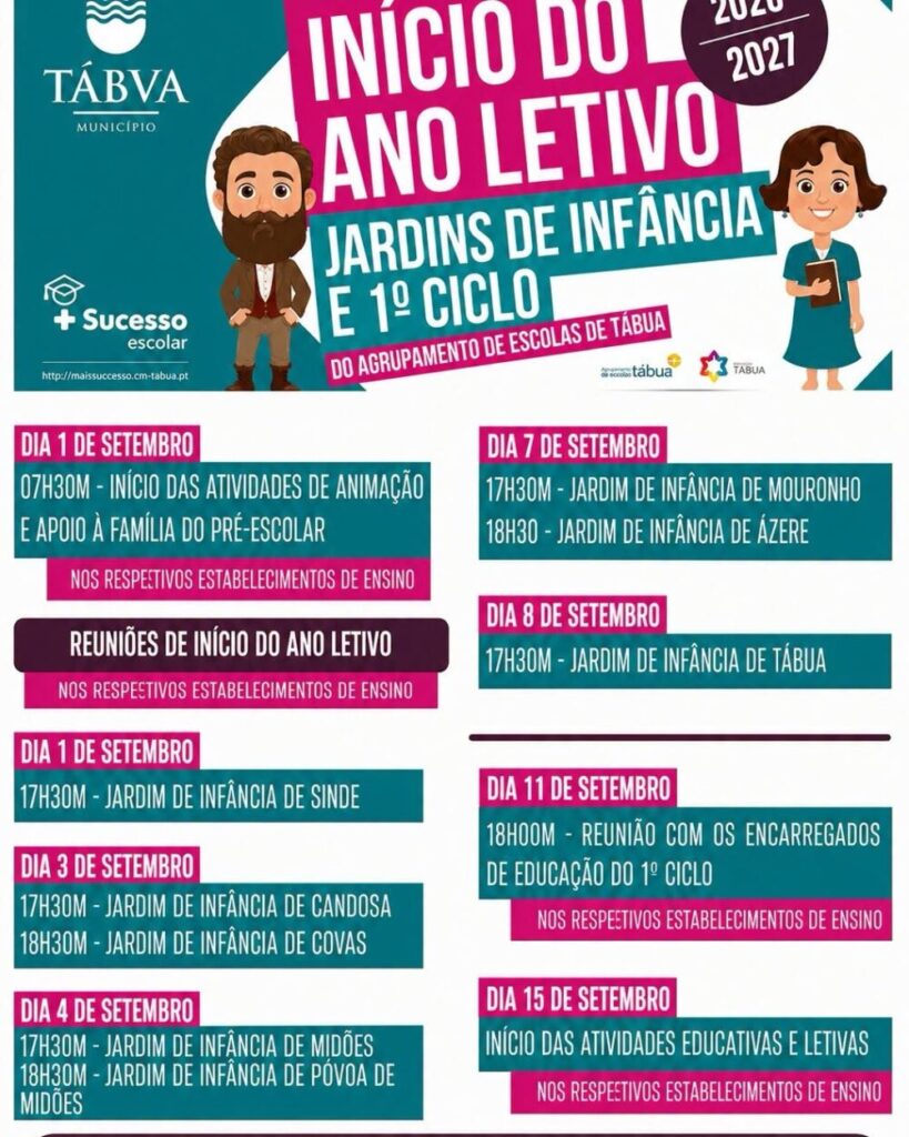 Conheça o calendário para o arranque do novo ano letivo em Tábua